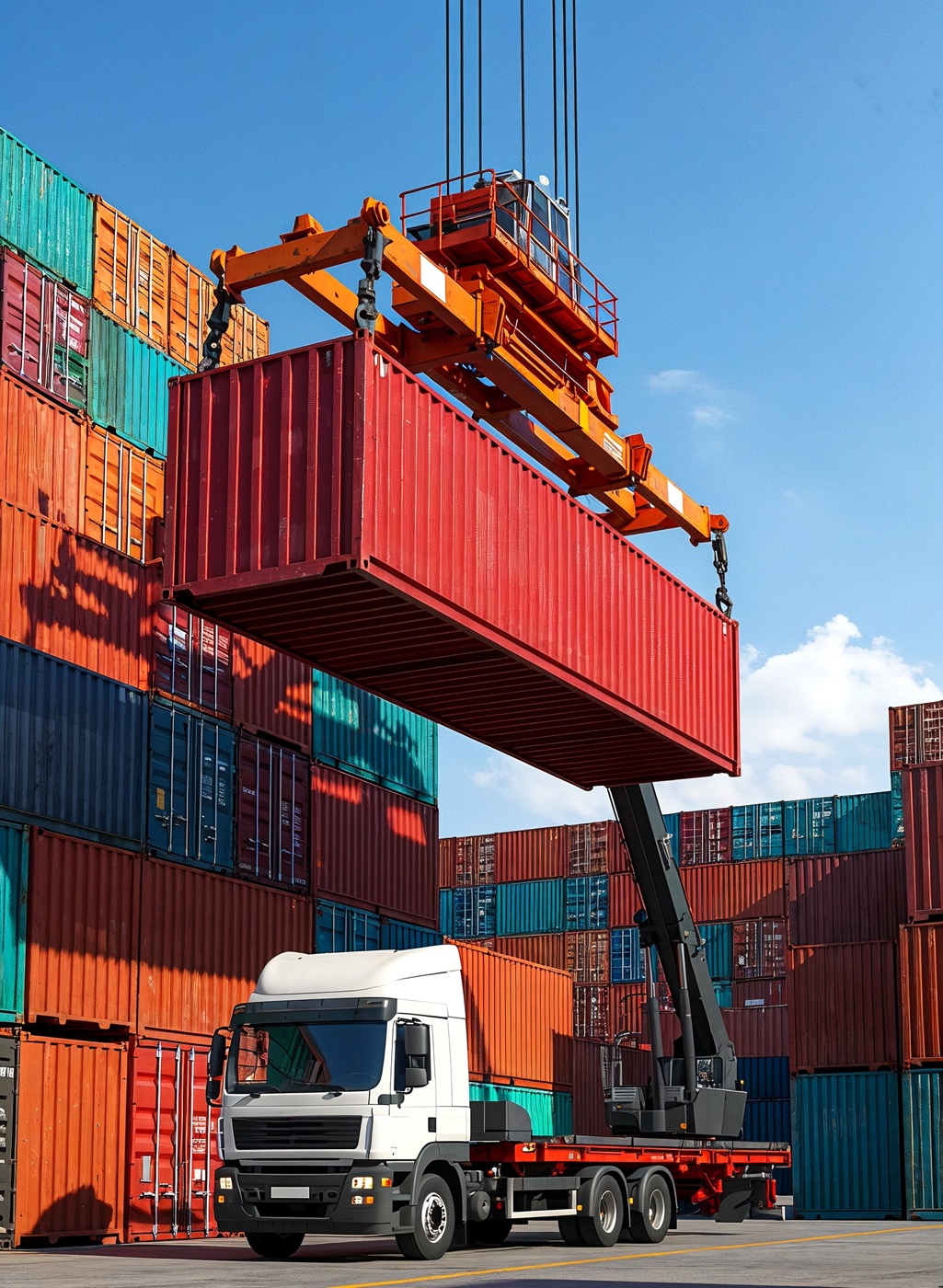 Container loaded onto a truck at port