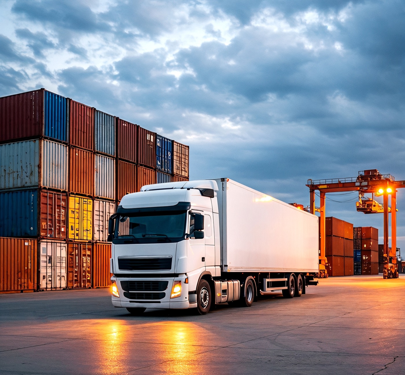 Semi-trailer truck leaving the container terminal